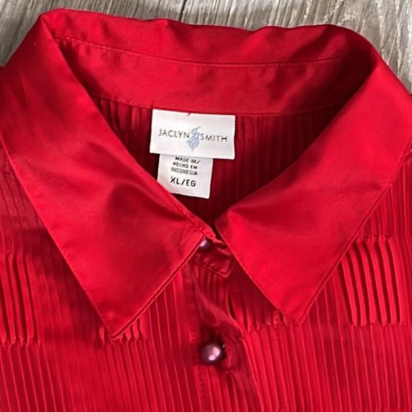 Red Silky Textured Long Sleeve Button Shirt - Picture 7 of 16